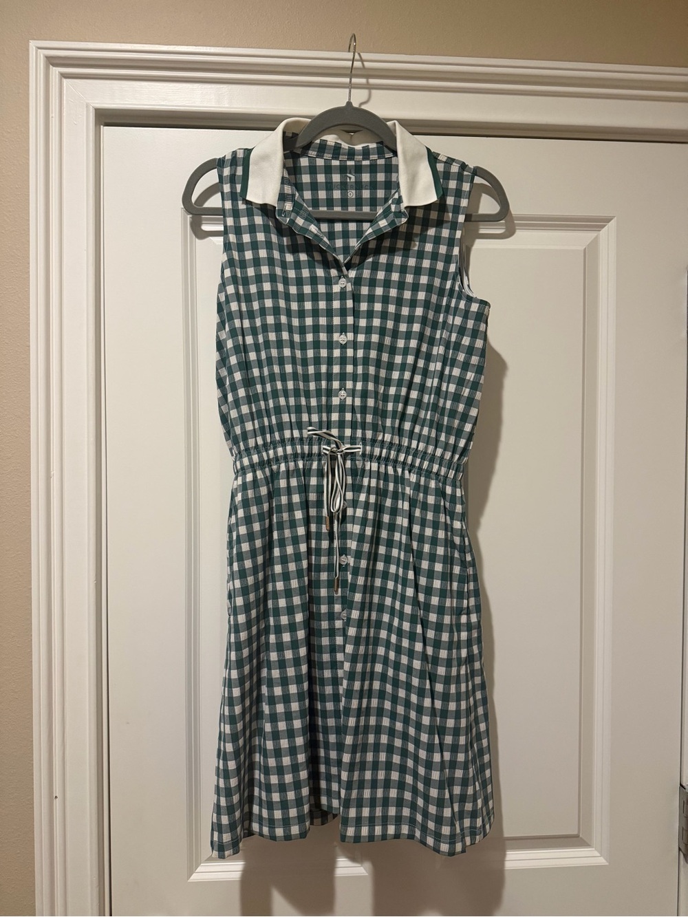 Tnuck Eden Green Gingham Sleeveless Performance Seersucker Alcott Golf Dress S